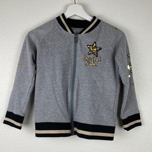 Universal Studios Full Zip Sweatshirt Jacket Gray w/ Black & Gold Stars Girls Lg